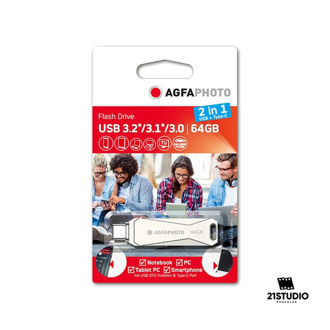 AGFAPHOTO USB 3.0 2 IN 1 USB +TYPE C 64GB SILVER