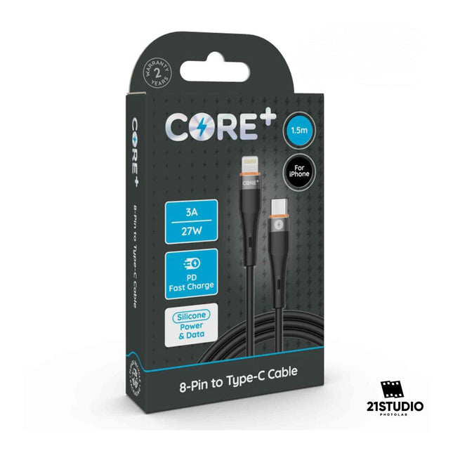 CORE+ 8-Pin to Type-C Cable 1.5m Silicone Black 21STUDIO PHOTOLAB