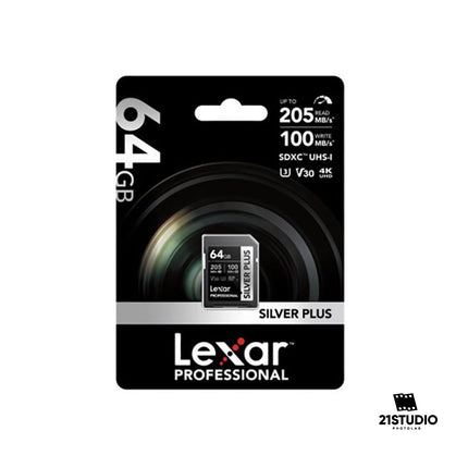 LEXAR SILVER PLUS 64GB V30 SD R205/W100MB 21STUDIO PHOTOLAB