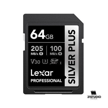 LEXAR SILVER PLUS 64GB V30 SD R205/W100MB 21STUDIO PHOTOLAB