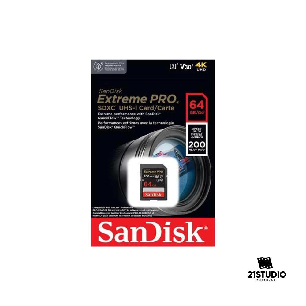 SanDisk Extreme PRO 64GB SDXC 2yr Rescue Pro Deluxe 200MB/s Memory