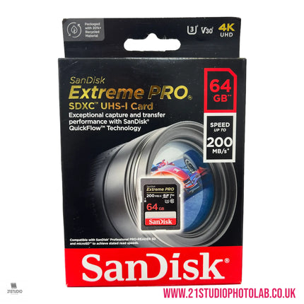 SanDisk Extreme PRO 64GB SDXC 2yr Rescue Pro Deluxe 200MB/s Memory Card SANDISK